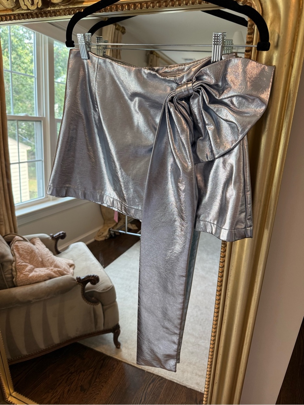 Avec Les Filles Metallic Silver Asymmetric Wrap Skort